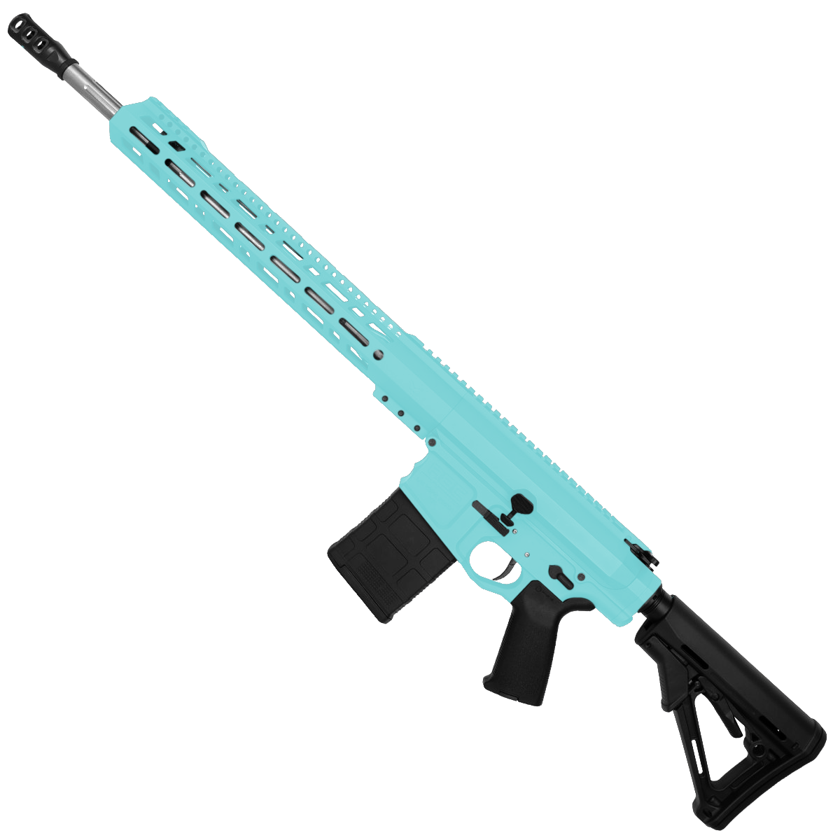 AR LR-308 Custom Semi Auto Rifle 18" Stainless Barrel M-LOK Handguard Adjustable Stock - Robins Egg Blue