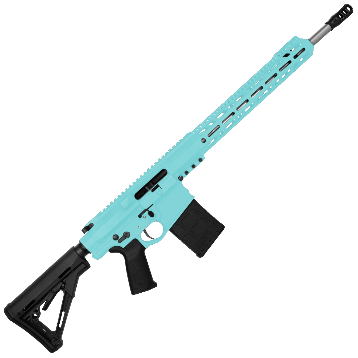 AR LR-308 Custom Semi Auto Rifle 18" Stainless Barrel M-LOK Handguard Adjustable Stock - Robins Egg Blue