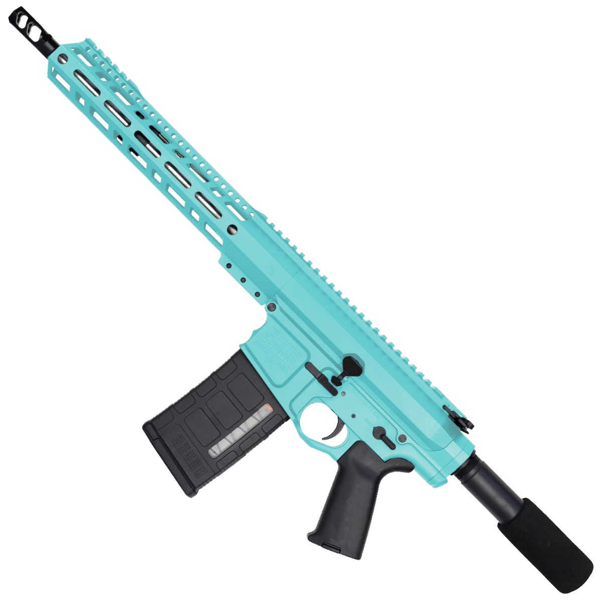 AR LR-308 Custom Semi Auto Pistol 12" Stainless Steel Barrel 12" MLOK Handguard - Robins Egg Blue