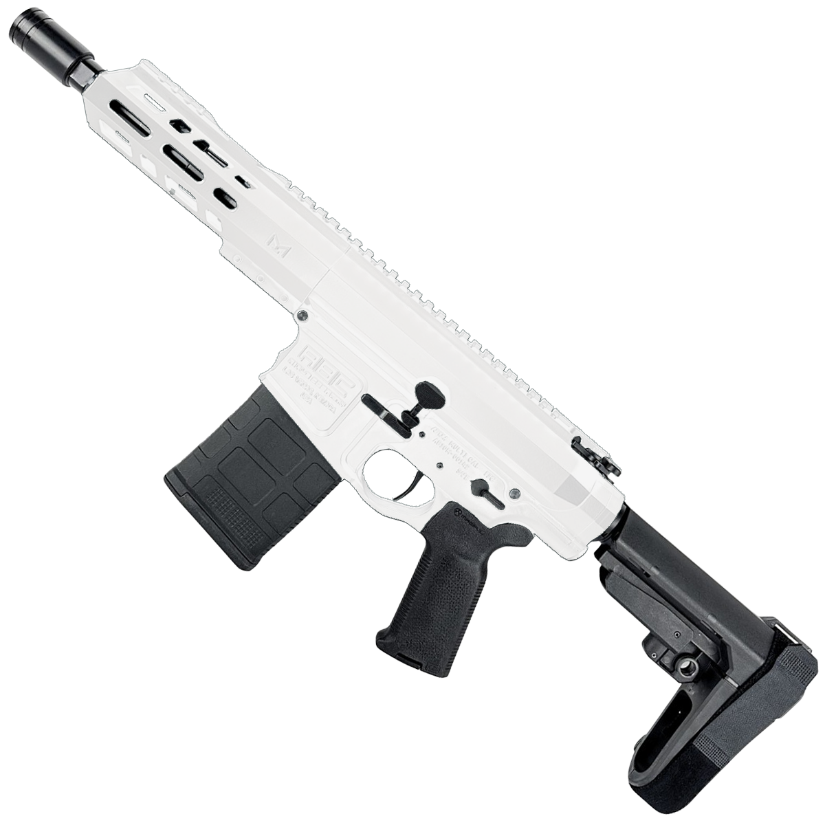 AR LR-308 Custom Semi Auto Micro Pistol 7.75" Barrel MLOK 7" Handguard - White