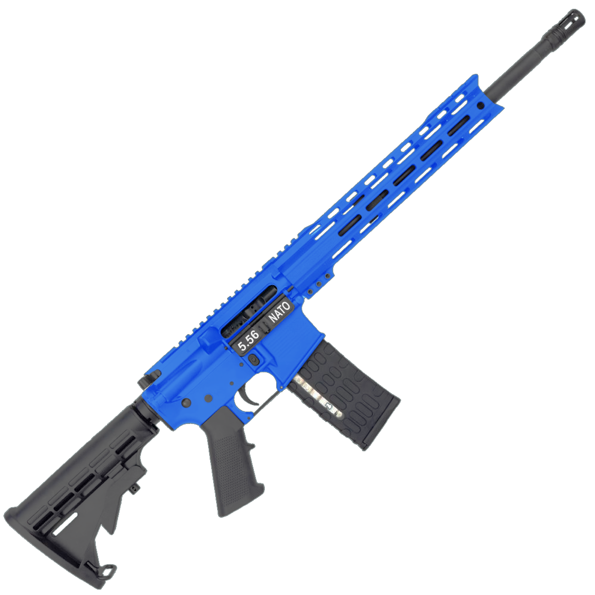 AR-15 Semi Auto .223/5.56 NATO Rifle 16" Nitride 1:8 Barrel M4 Stock 12" Custom Hybrid Slim MLOK - Flame Blue