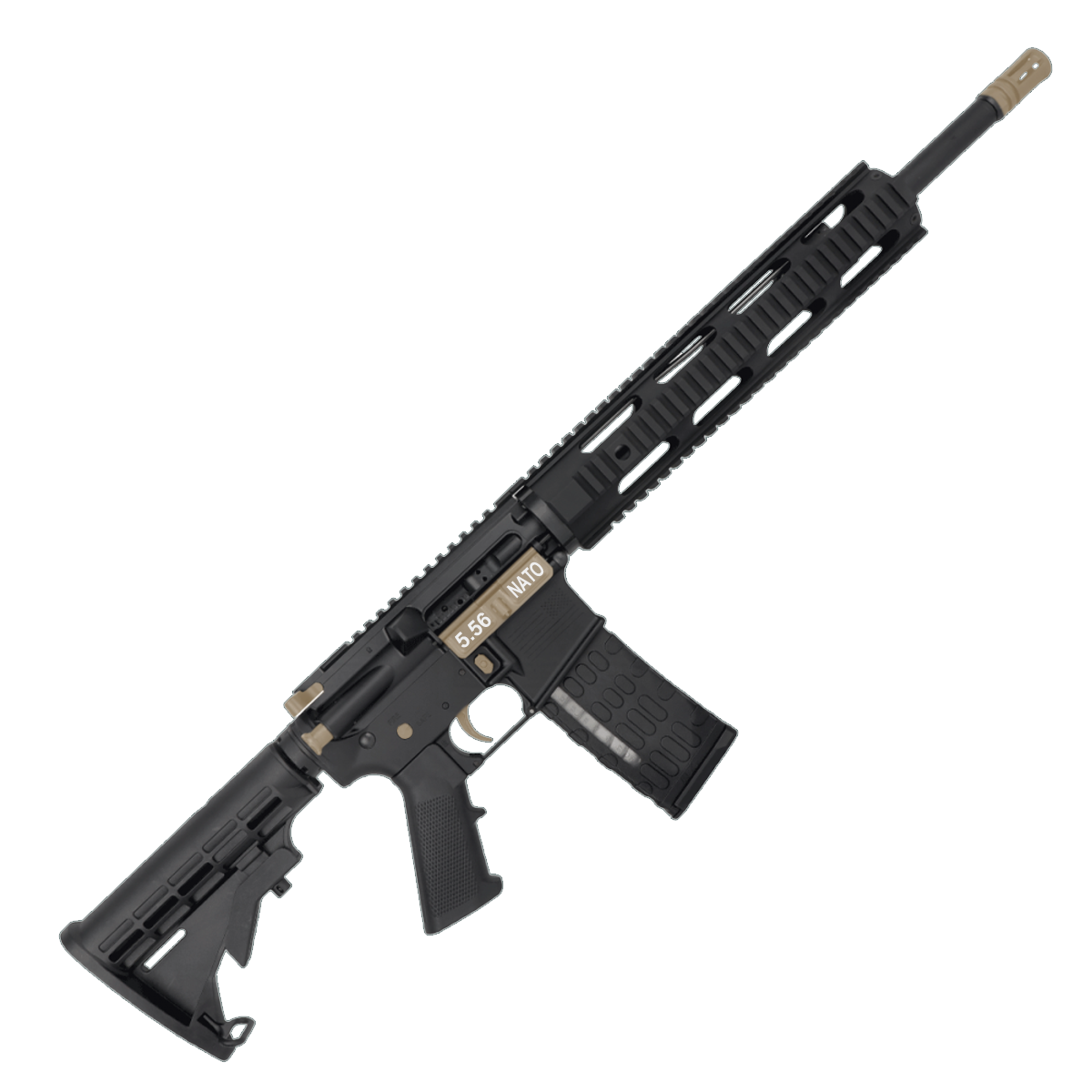 AR-15 Two-Tone Semi Auto .223/5.56 NATO Rifle 16" Barrel M4 Stock 12" Quad Rail Handguard - Black and Magpul FDE