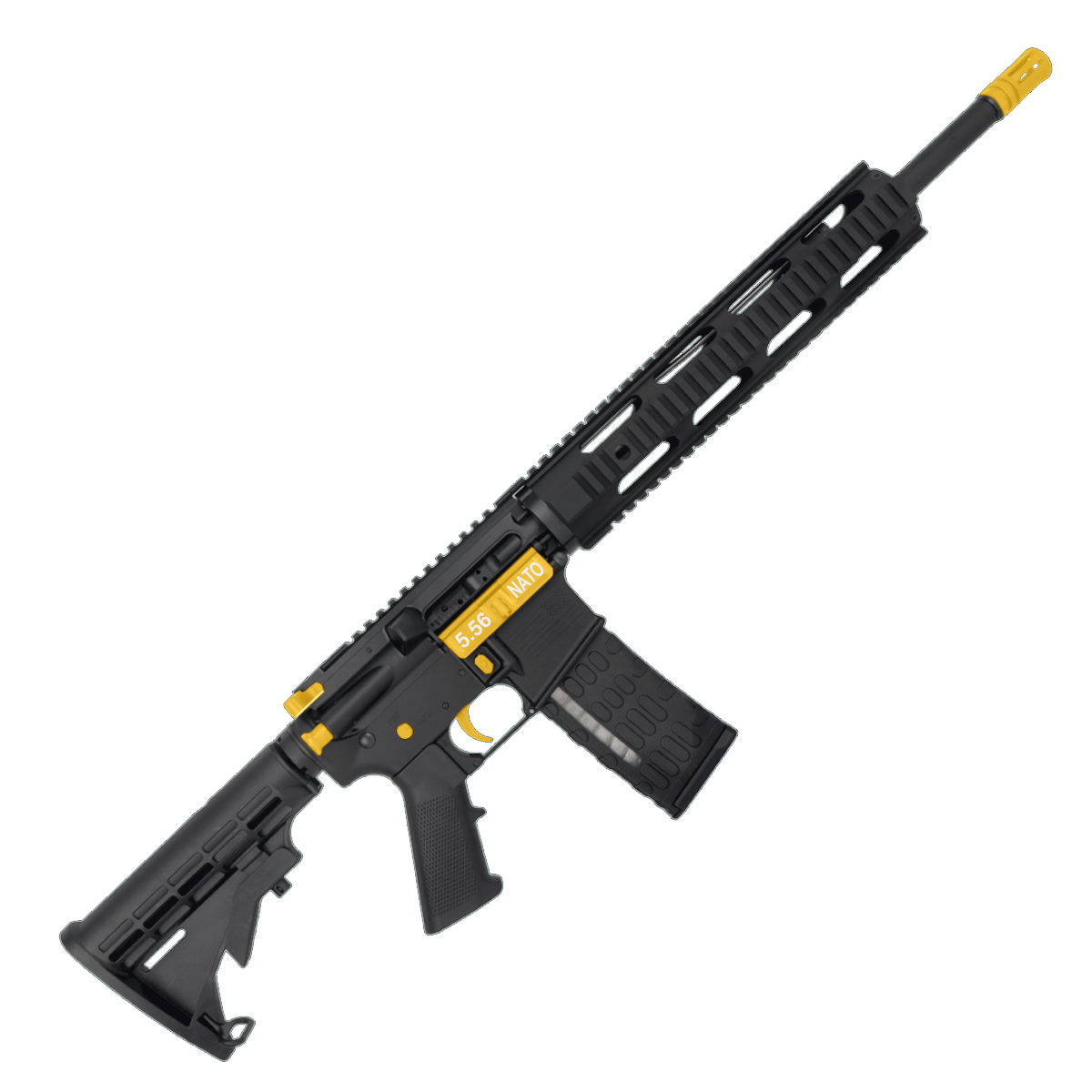 AR-15 Two-Tone Semi Auto .223/5.56 NATO Rifle 16" Barrel M4 Stock 12" Quad Rail Handguard - Black and Gold