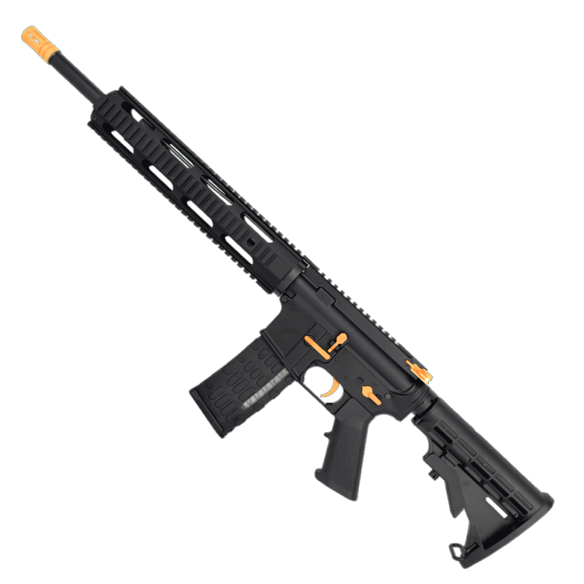 AR-15 Two-Tone Semi Auto .223/5.56 NATO Rifle 16" Barrel M4 Stock 12" Quad Rail Handguard - Black and Tequila Sunrise Orange