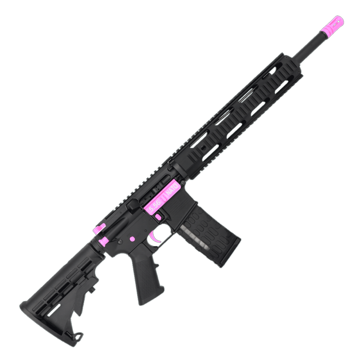 AR-15 Two-Tone Semi Auto .223/5.56 NATO Rifle 16" Barrel M4 Stock 12" Quad Rail Handguard - Black and Sig Pink