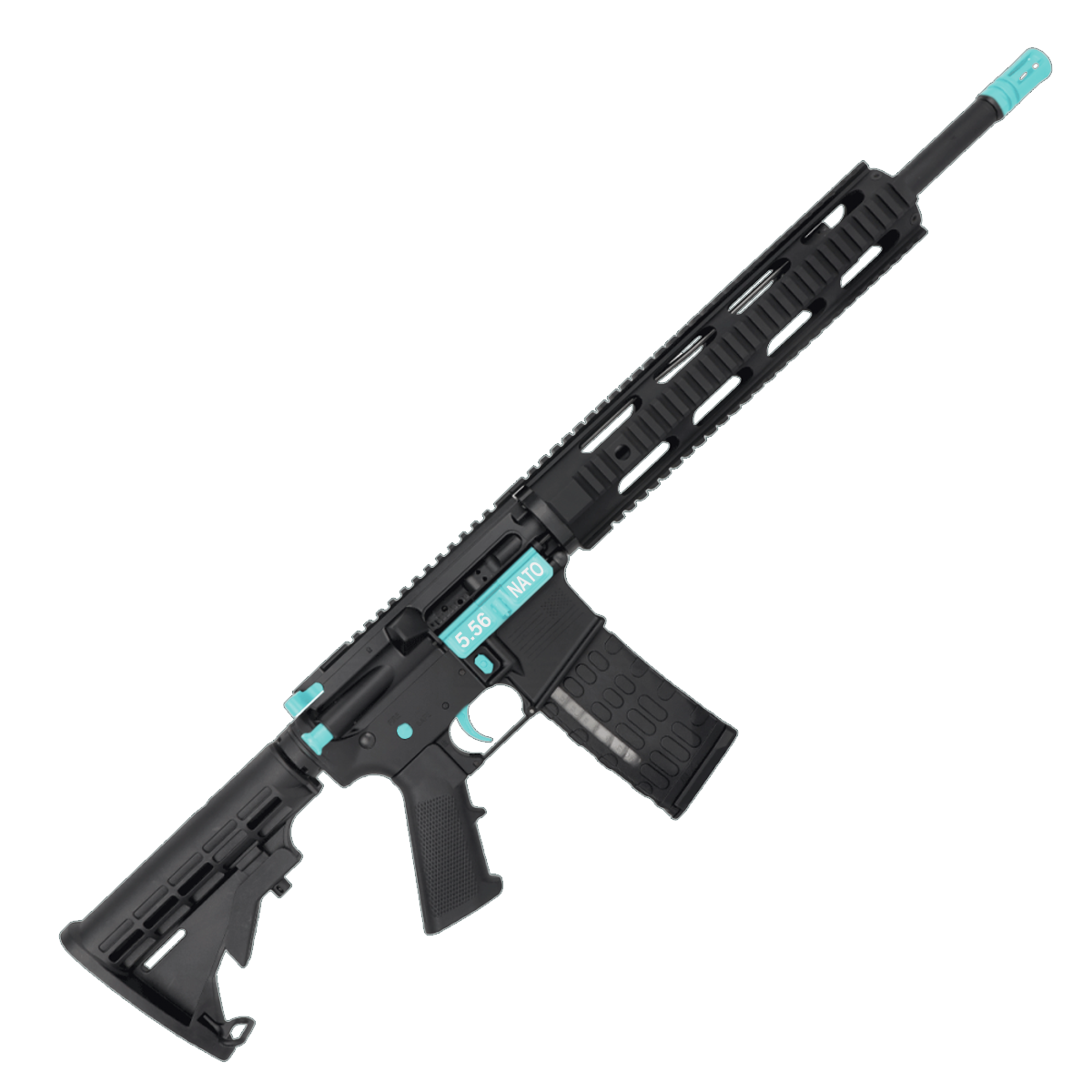 AR-15 Two-Tone Semi Auto .223/5.56 NATO Rifle 16" Barrel M4 Stock 12" Quad Rail Handguard - Black and Robins Egg Blue