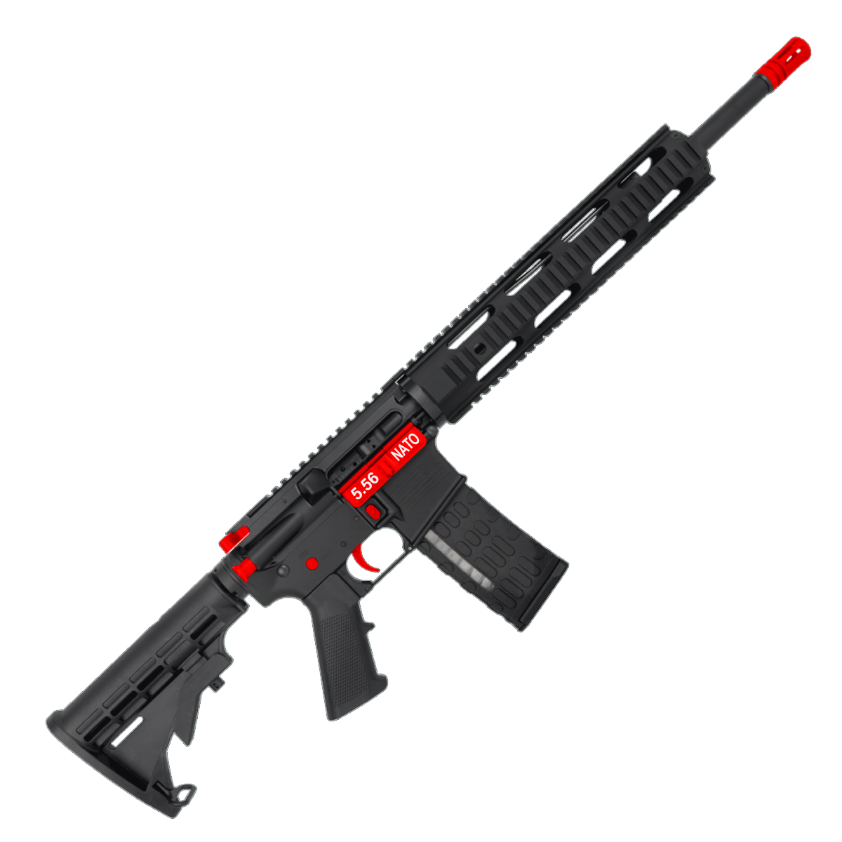 AR-15 Two-Tone Semi Auto .223/5.56 NATO Rifle 16" Barrel M4 Stock 12" Quad Rail Handguard - Black and Red