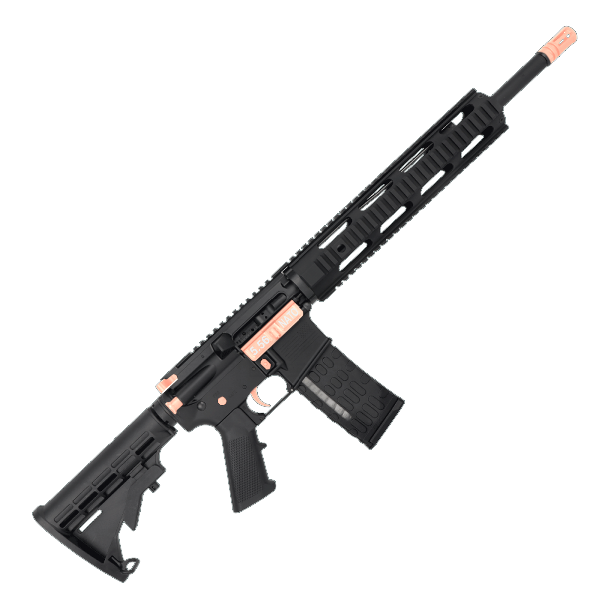 AR-15 Two-Tone Semi Auto .223/5.56 NATO Rifle 16" Barrel M4 Stock 12" Quad Rail Handguard - Black and Rose Gold