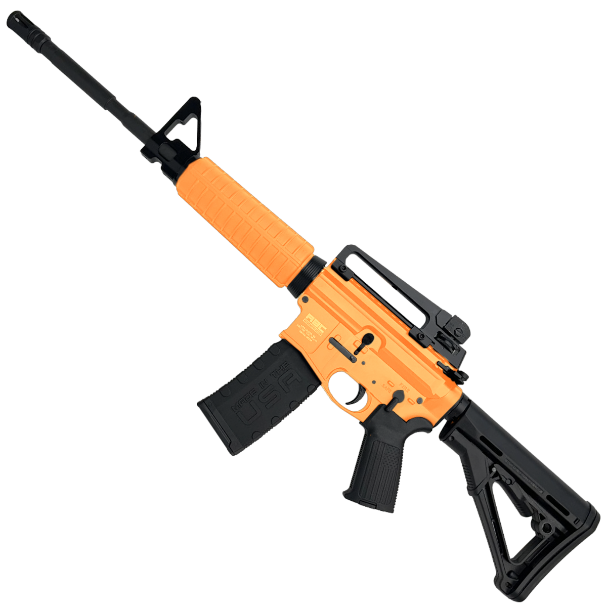 AR-15 Custom A2 Style Billet Semi Auto 5.56 NATO Rifle 16" Barrel - Tequila Sunrise Orange