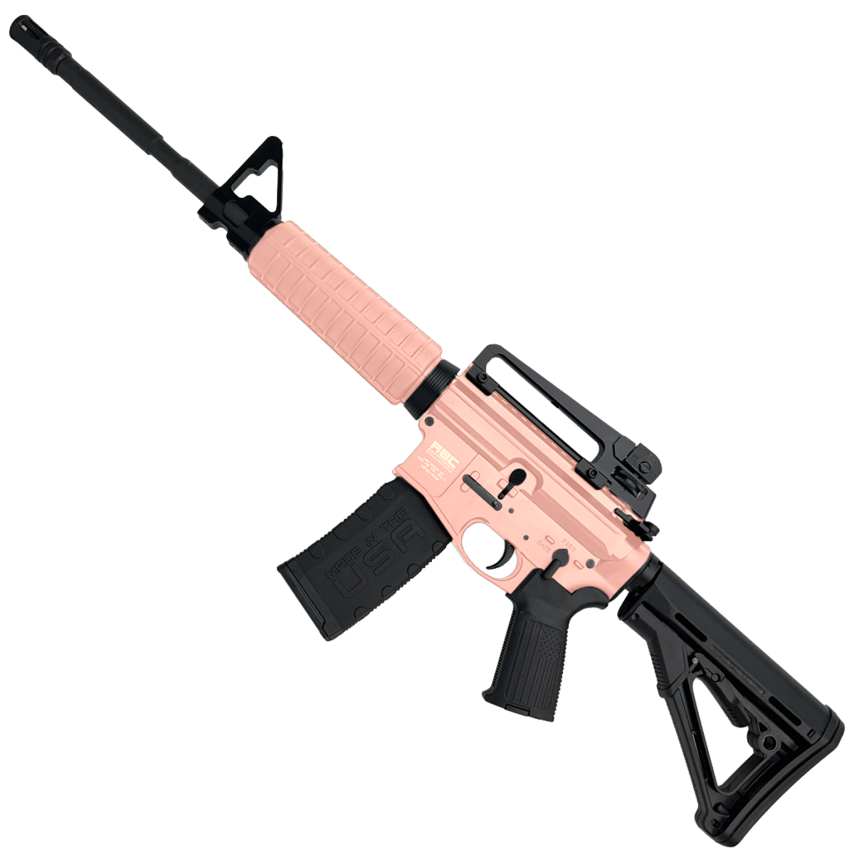 AR-15 Custom A2 Style Billet Semi Auto 5.56 NATO Rifle 16" Barrel - Rose Gold
