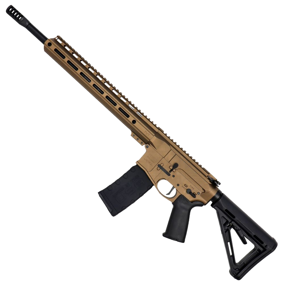 AR-15 Semi Auto .300 AAC Blackout Rifle 16" Barrel Slick Side Billet Upper / Lower 13" Custom M-LOK Handguard - Burnt Bronze