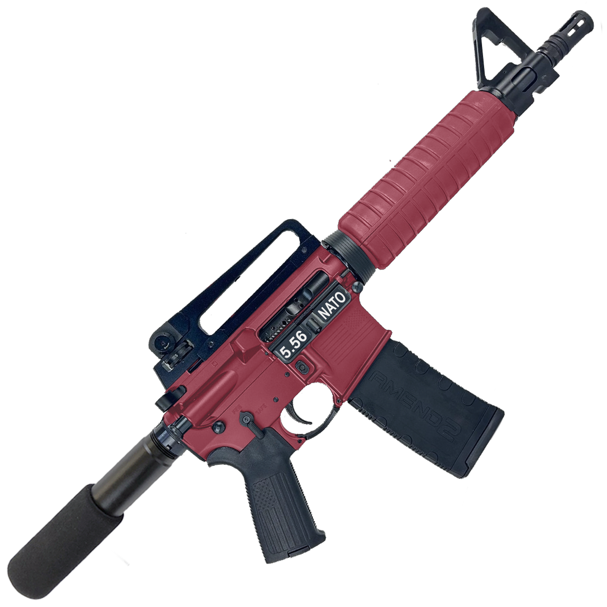 AR-15 A2 Style Semi Auto 5.56 NATO Pistol 10" Barrel w/ Custom FSB - Cranberry Frost