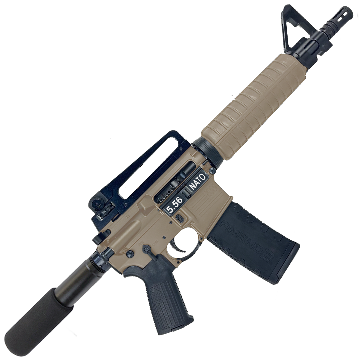 AR-15 A2 Style Semi Auto 5.56 NATO Pistol 10" Barrel w/ Custom FSB - Magpul FDE