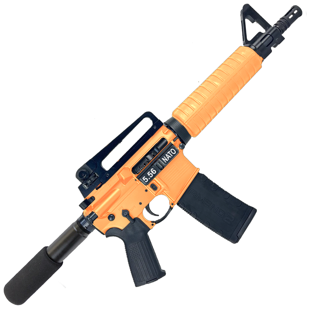 AR-15 A2 Style Semi Auto 5.56 NATO Pistol 10" Barrel w/ Custom FSB - Tequila Sunrise Orange