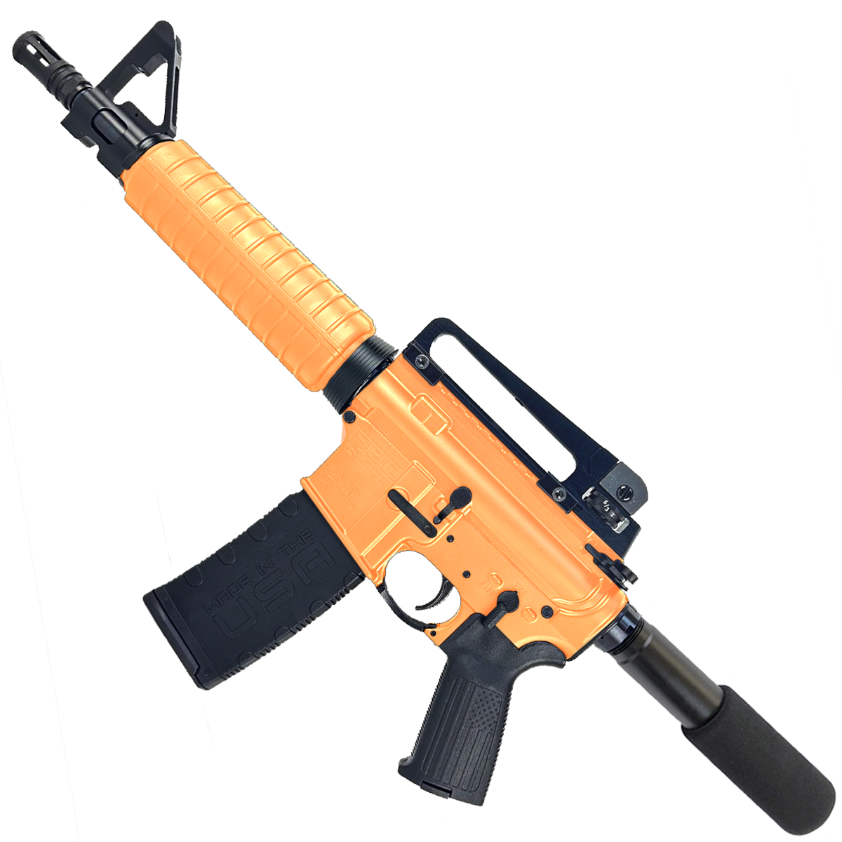 AR-15 A2 Style Semi Auto 5.56 NATO Pistol 10" Barrel w/ Custom FSB - Tequila Sunrise Orange