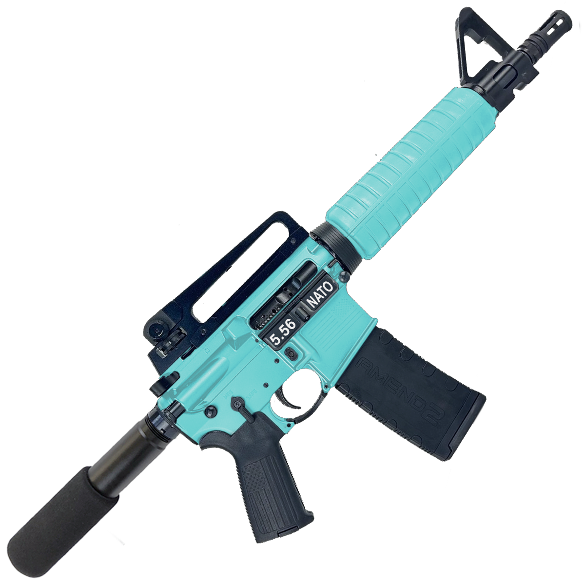 AR-15 A2 Style Semi Auto 5.56 NATO Pistol 10" Barrel w/ Custom FSB - Robins Egg Blue