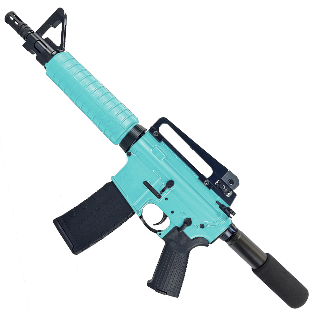 AR-15 A2 Style Semi Auto 5.56 NATO Pistol 10" Barrel w/ Custom FSB - Robins Egg Blue