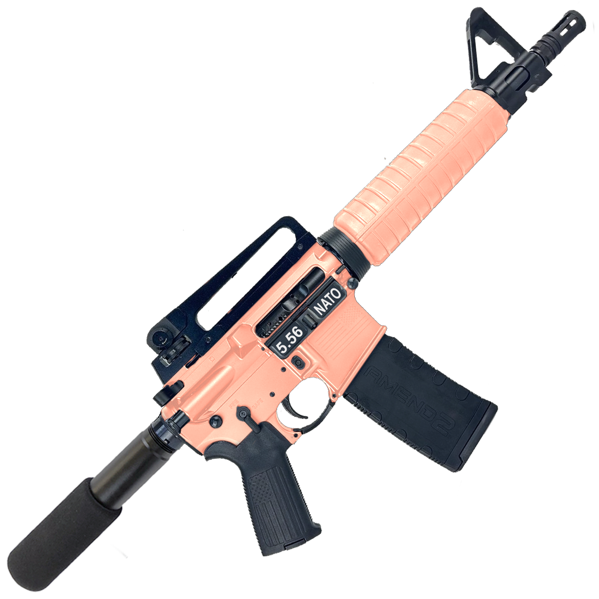 AR-15 A2 Style Semi Auto 5.56 NATO Pistol 10" Barrel w/ Custom FSB - Rose Gold