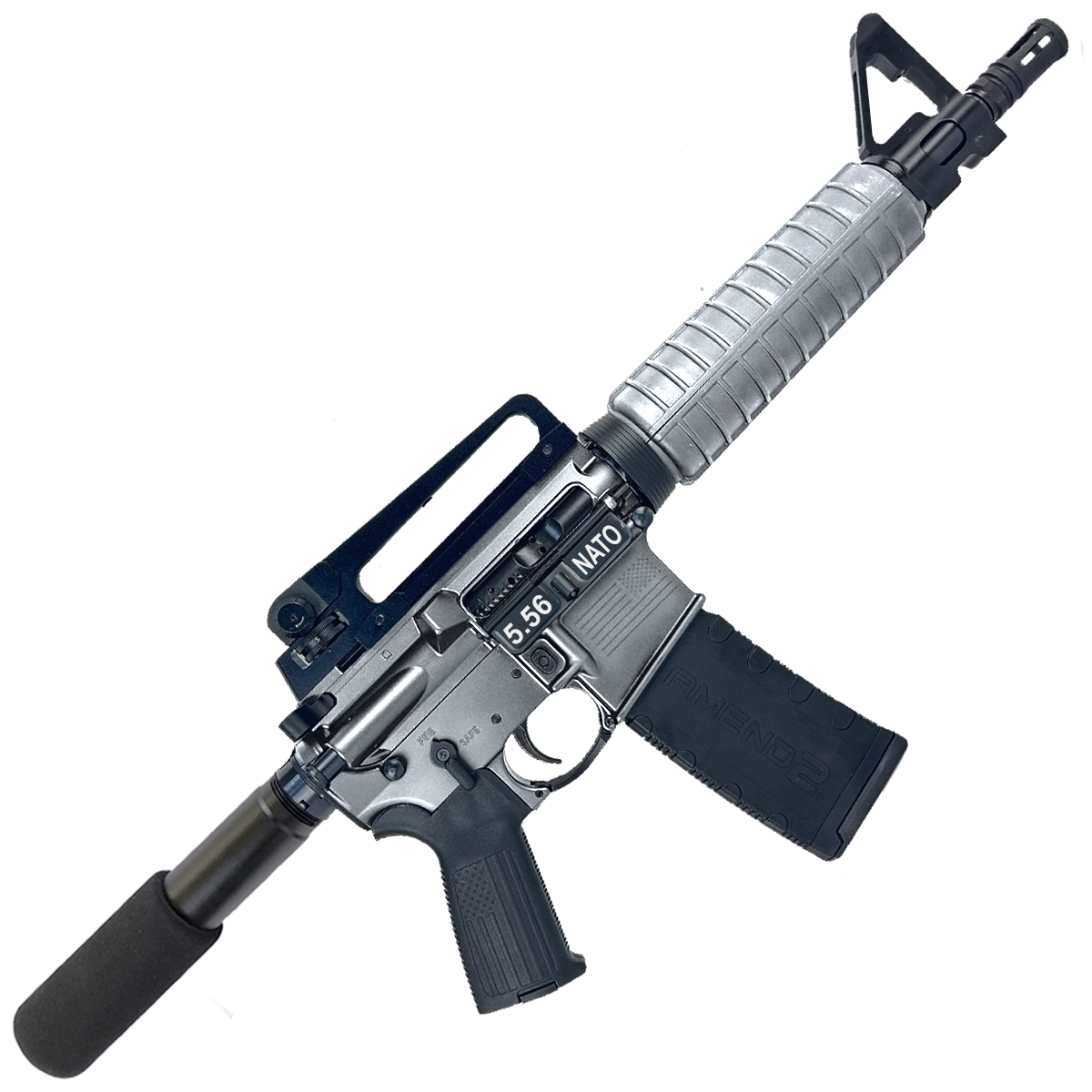 AR-15 A2 Style Semi Auto 5.56 NATO Pistol 10" Barrel w/ Custom FSB - Tungsten Gray