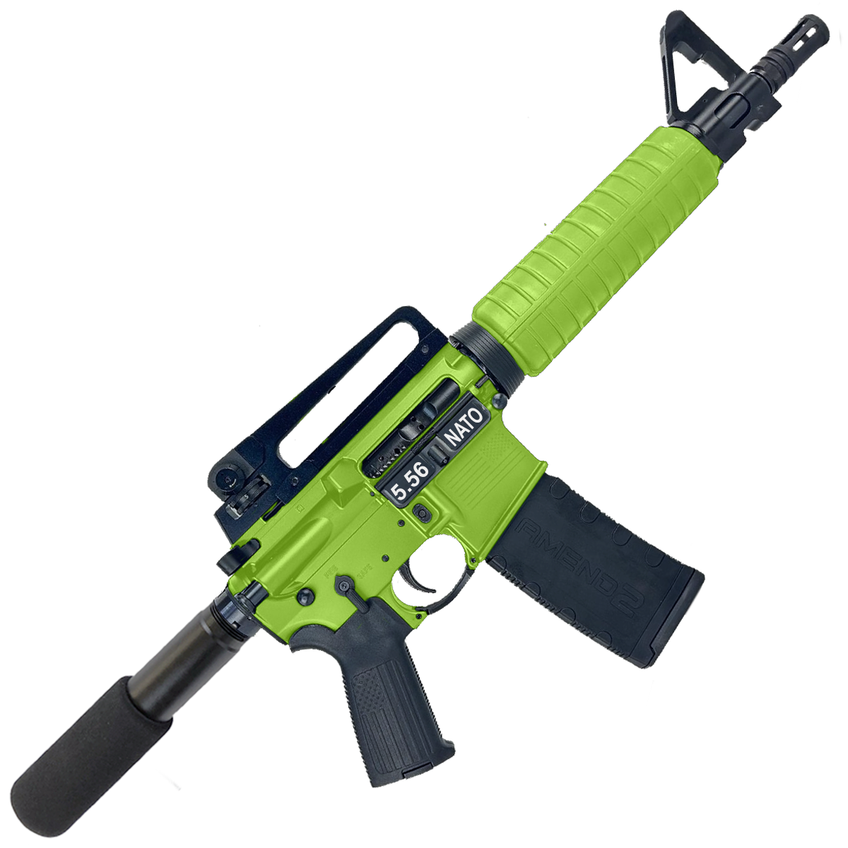 AR-15 A2 Style Semi Auto 5.56 NATO Pistol 10" Barrel w/ Custom FSB - Zombie Green