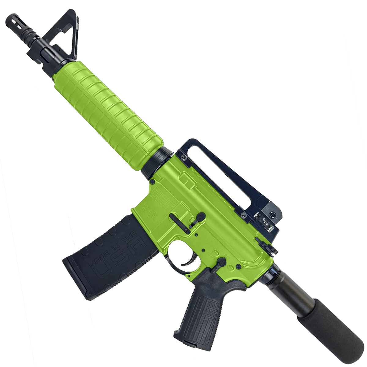 AR-15 A2 Style Semi Auto 5.56 NATO Pistol 10" Barrel w/ Custom FSB - Zombie Green