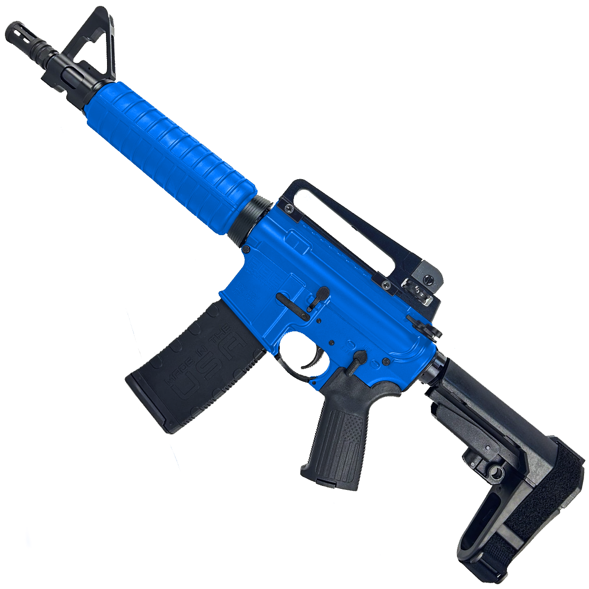 AR-15 A2 Style Semi Auto 5.56 NATO Pistol 10" Barrel w/ Custom FSB - Flame Blue
