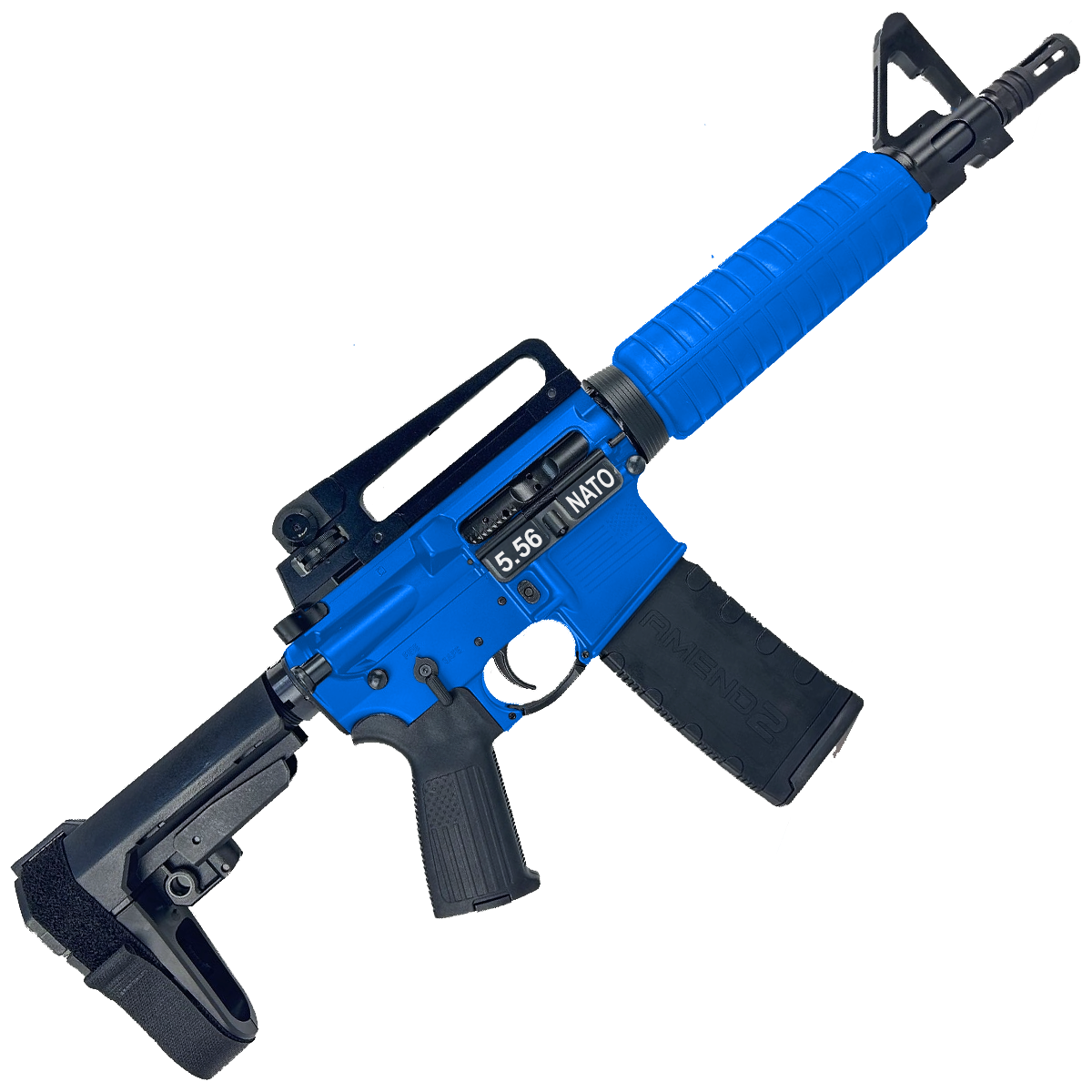 AR-15 A2 Style Semi Auto 5.56 NATO Pistol 10" Barrel w/ Custom FSB - Flame Blue