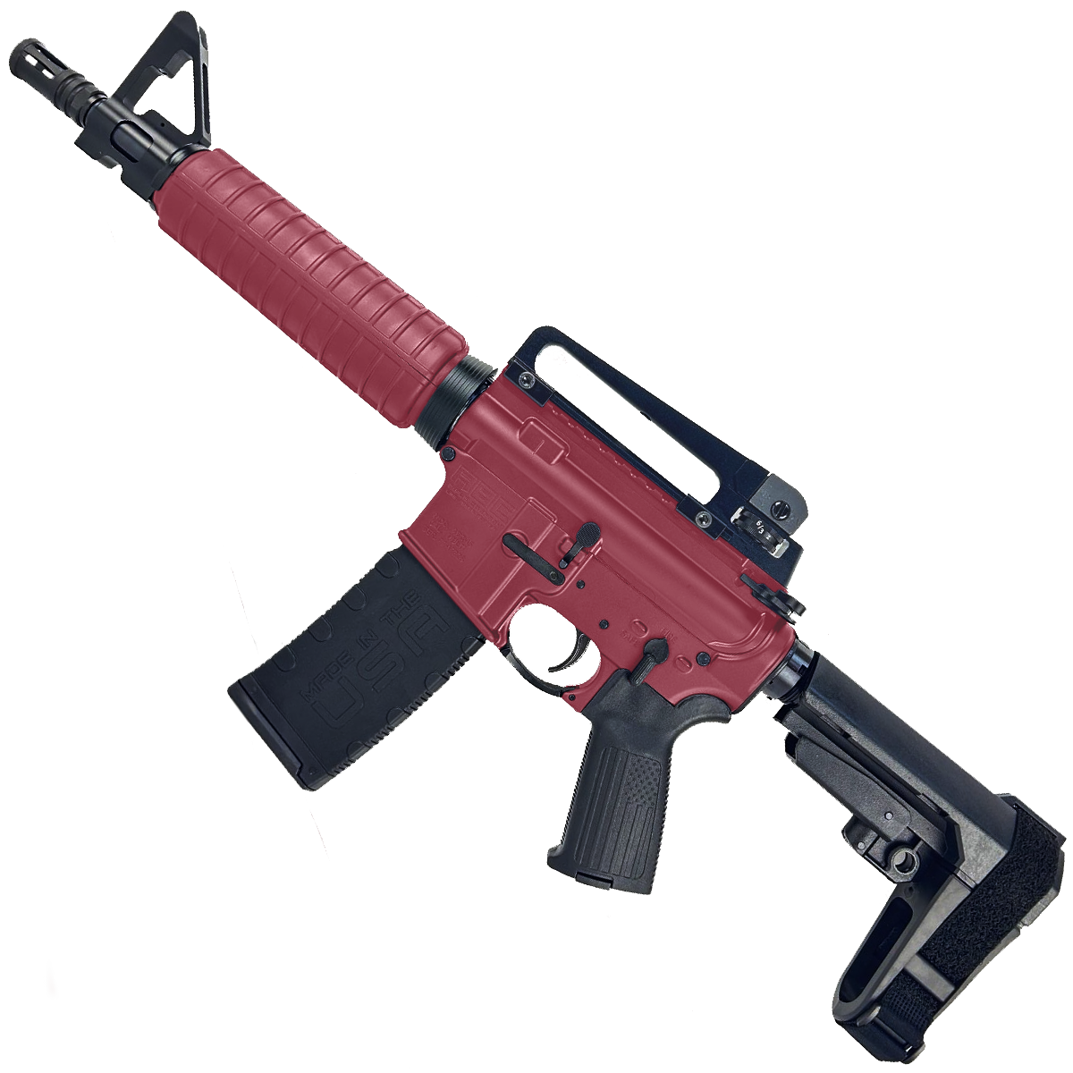 AR-15 A2 Style Semi Auto 5.56 NATO Pistol 10" Barrel w/ Custom FSB - Cranberry Frost