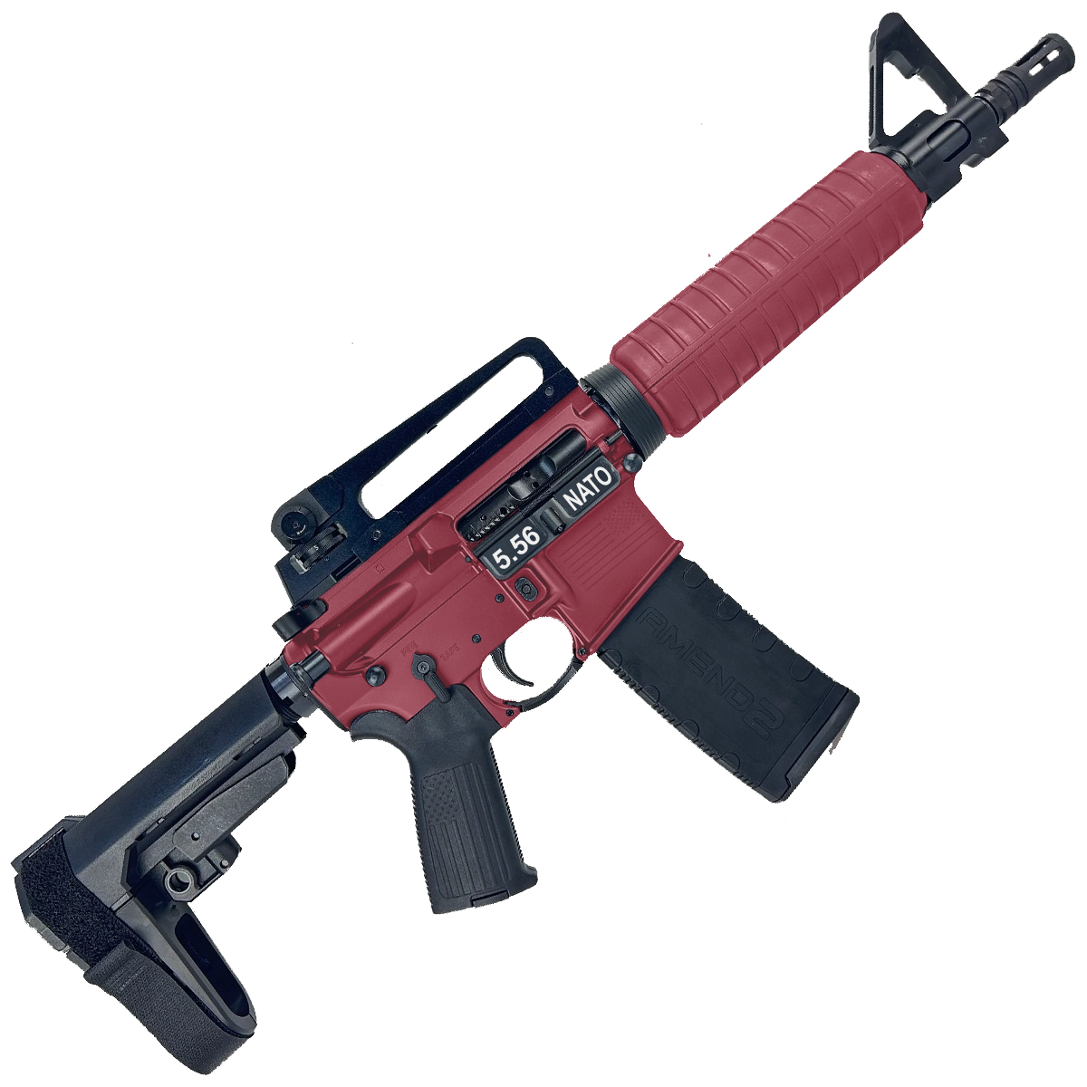 AR-15 A2 Style Semi Auto 5.56 NATO Pistol 10" Barrel w/ Custom FSB - Cranberry Frost