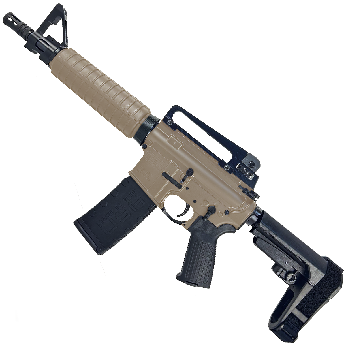 AR-15 A2 Style Semi Auto 5.56 NATO Pistol 10" Barrel w/ Custom FSB - Magpul FDE