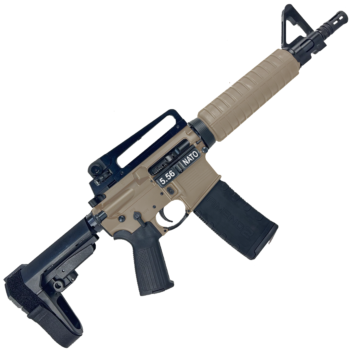 AR-15 A2 Style Semi Auto 5.56 NATO Pistol 10" Barrel w/ Custom FSB - Magpul FDE