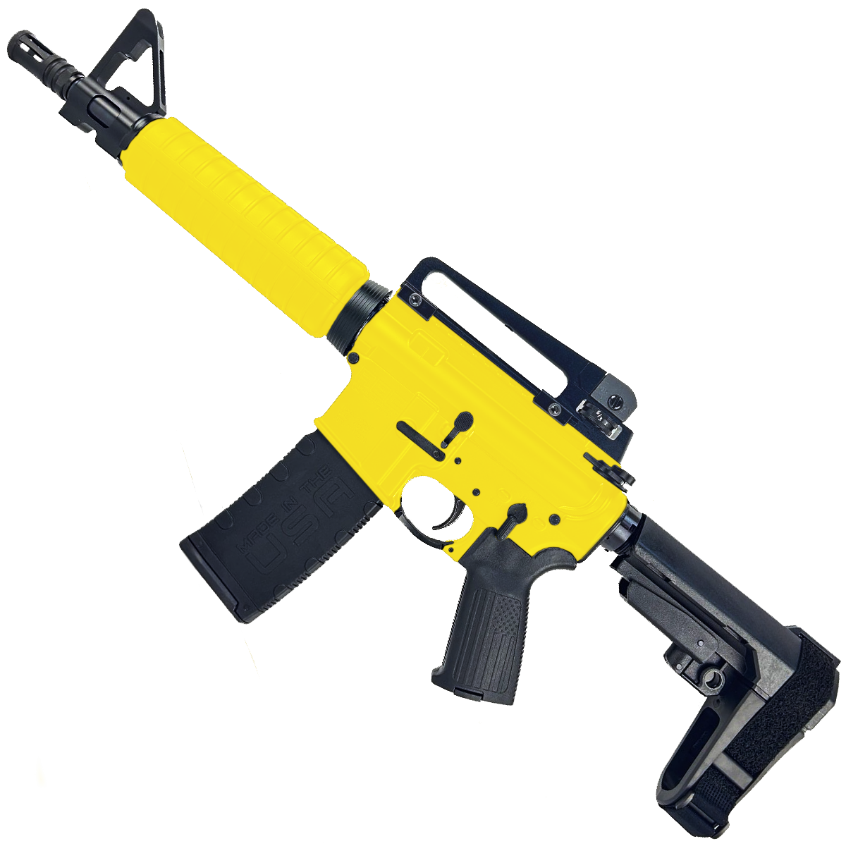 AR-15 A2 Style Semi Auto 5.56 NATO Pistol 10" Barrel w/ Custom FSB - Lemon Zest