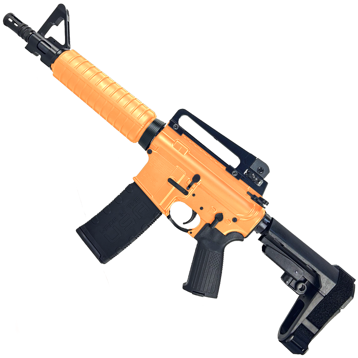 AR-15 A2 Style Semi Auto 5.56 NATO Pistol 10" Barrel w/ Custom FSB - Tequila Sunrise Orange