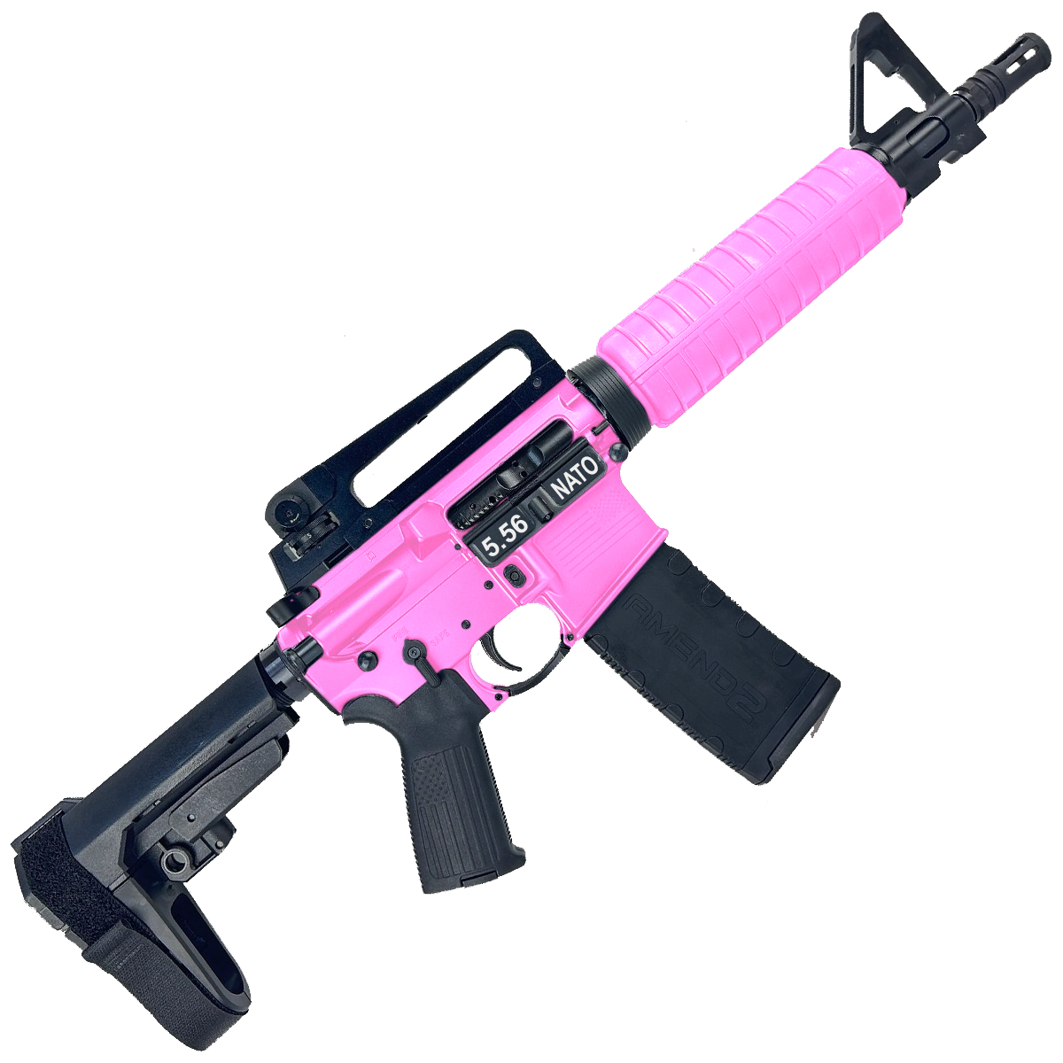 AR-15 A2 Style Semi Auto 5.56 NATO Pistol 10" Barrel w/ Custom FSB - Sig Pink