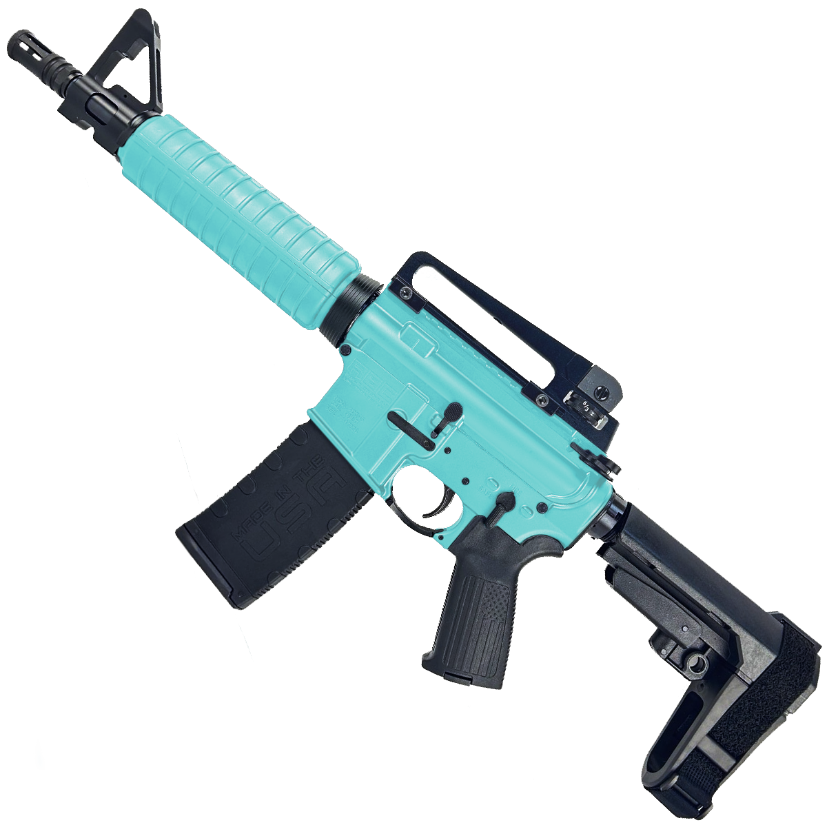 AR-15 A2 Style Semi Auto 5.56 NATO Pistol 10" Barrel w/ Custom FSB - Robins Egg Blue