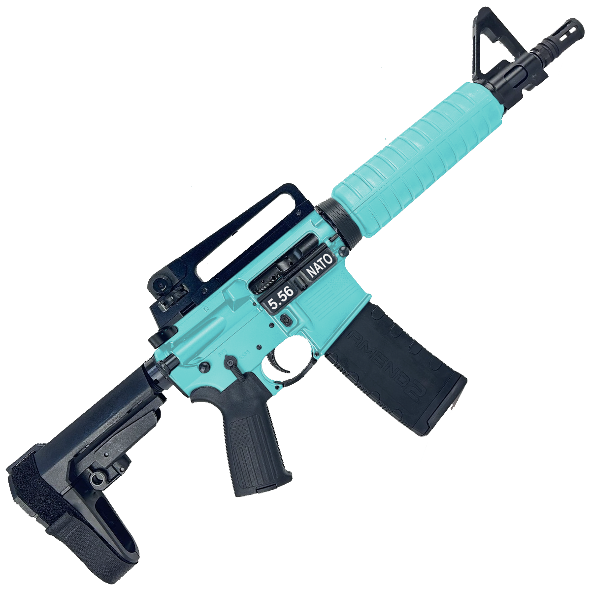AR-15 A2 Style Semi Auto 5.56 NATO Pistol 10" Barrel w/ Custom FSB - Robins Egg Blue