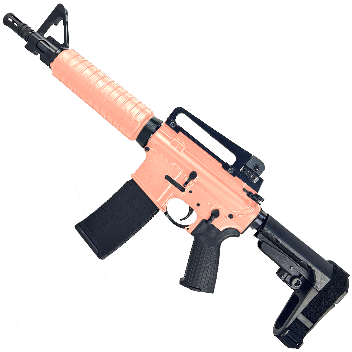 AR-15 A2 Style Semi Auto 5.56 NATO Pistol 10" Barrel w/ Custom FSB - Rose Gold