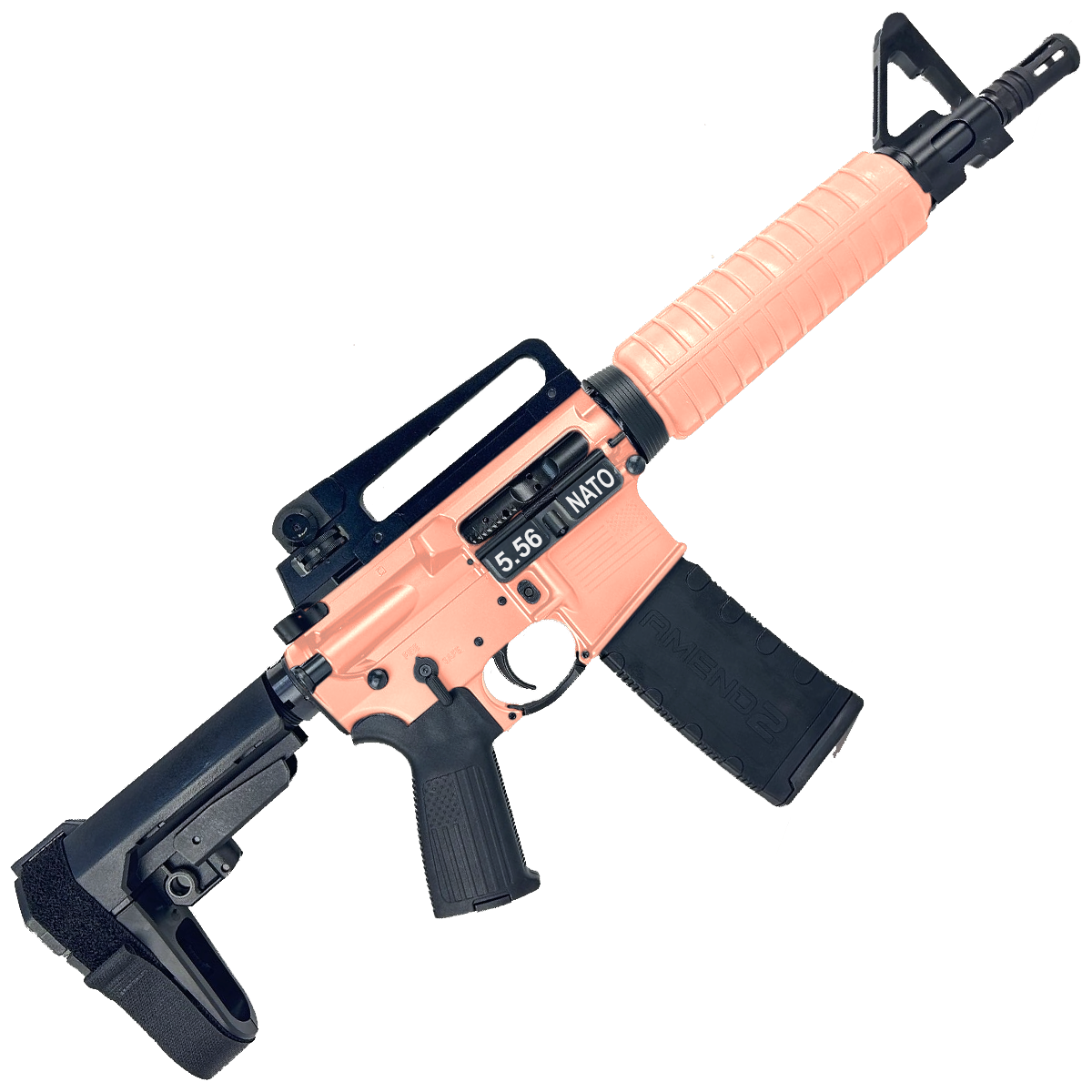 AR-15 A2 Style Semi Auto 5.56 NATO Pistol 10" Barrel w/ Custom FSB - Rose Gold