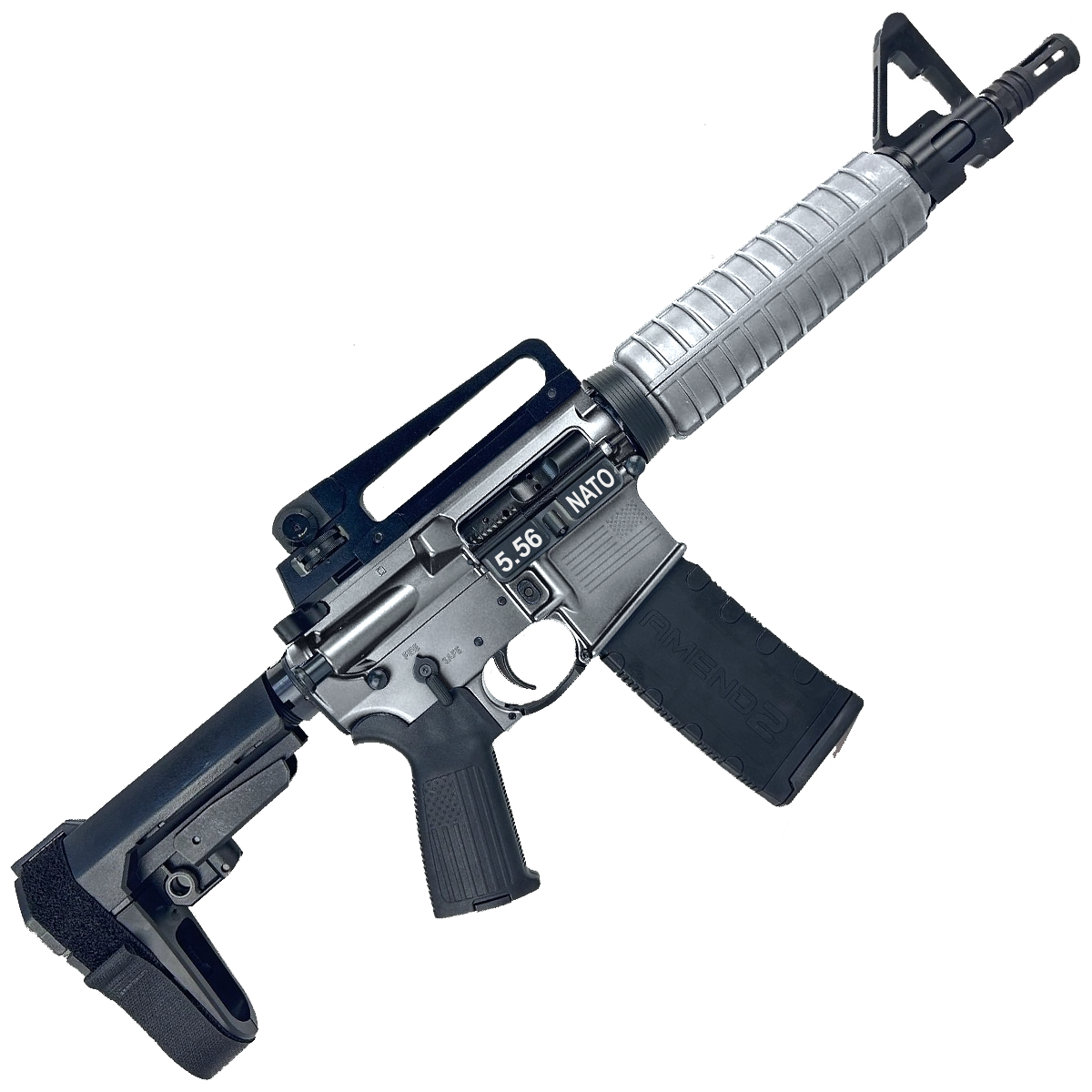 AR-15 A2 Style Semi Auto 5.56 NATO Pistol 10" Barrel w/ Custom FSB - Tungsten Gray