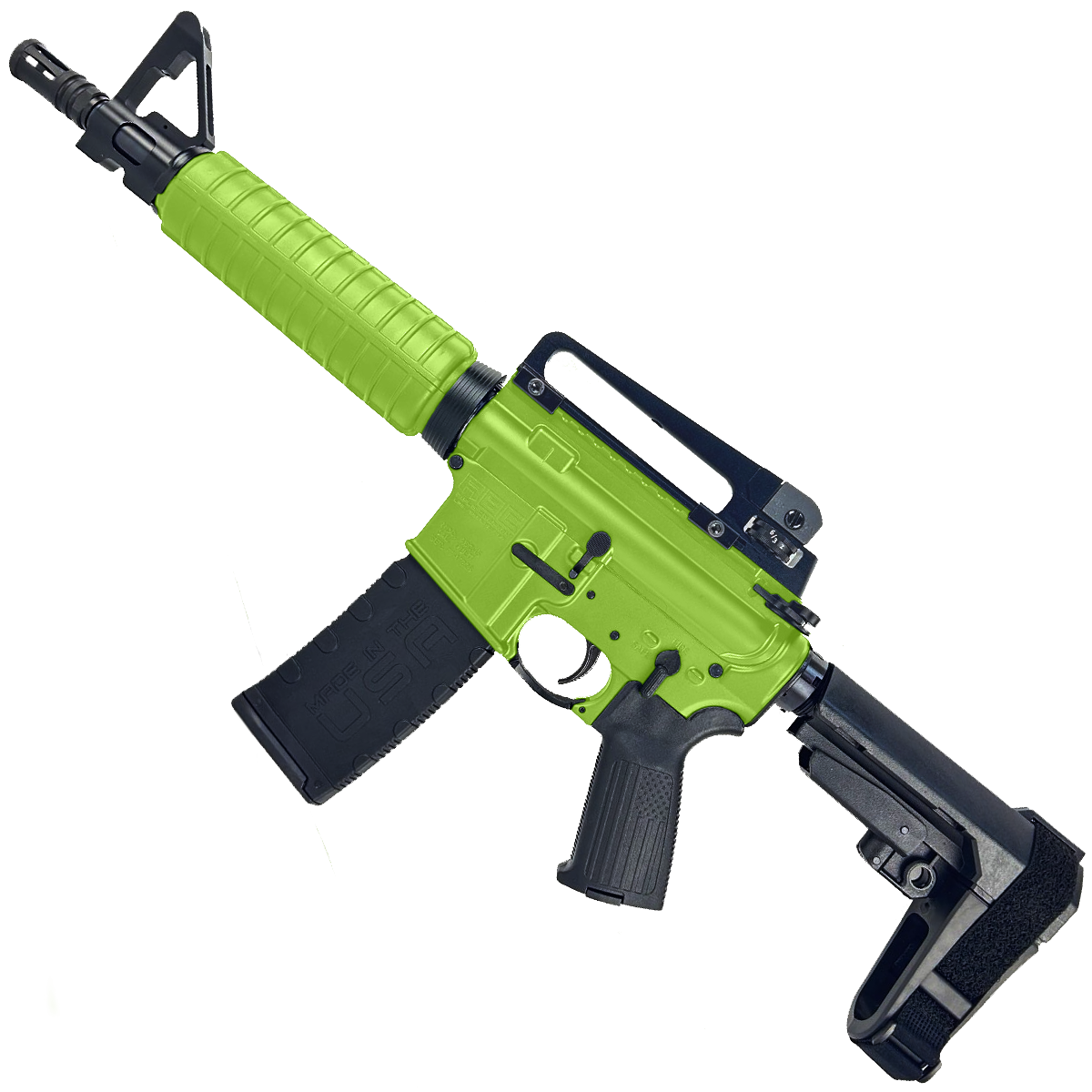 AR-15 A2 Style Semi Auto 5.56 NATO Pistol 10" Barrel w/ Custom FSB - Zombie Green