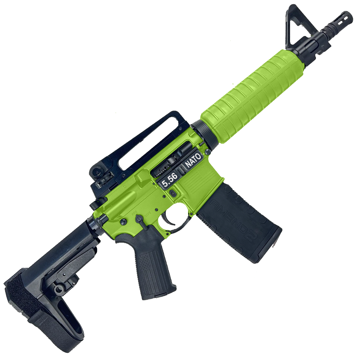 AR-15 A2 Style Semi Auto 5.56 NATO Pistol 10" Barrel w/ Custom FSB - Zombie Green