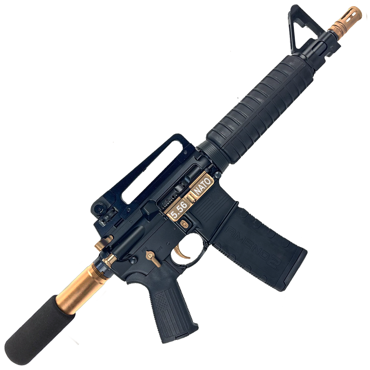 AR-15 Two-Tone A2 Style Semi Auto 5.56 NATO Pistol 10" Barrel w/ Custom FSB - Black and Bronze