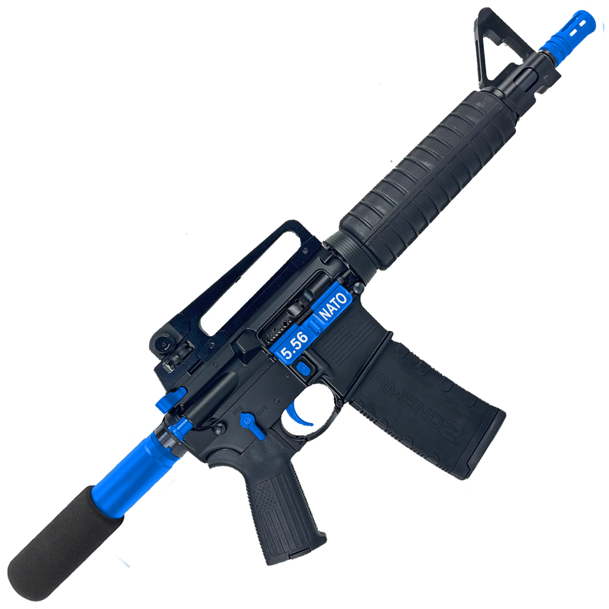 AR-15 Two-Tone A2 Style Semi Auto 5.56 NATO Pistol 10" Barrel w/ Custom FSB - Black and Flame Blue