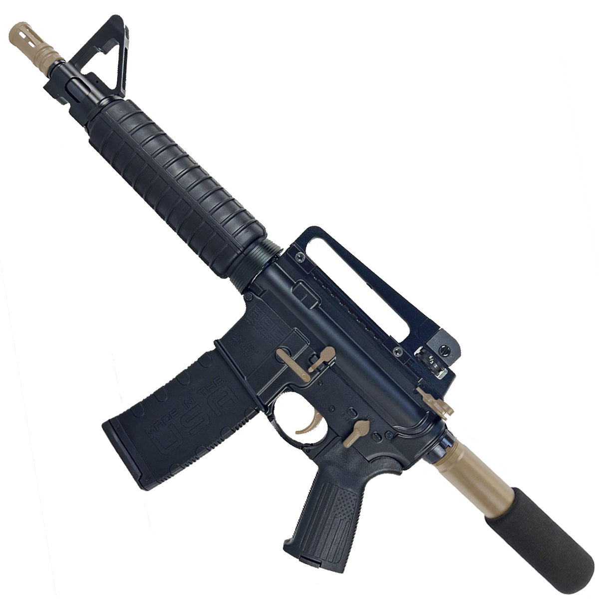 AR-15 Two-Tone A2 Style Semi Auto 5.56 NATO Pistol 10" Barrel w/ Custom FSB - Black and FDE
