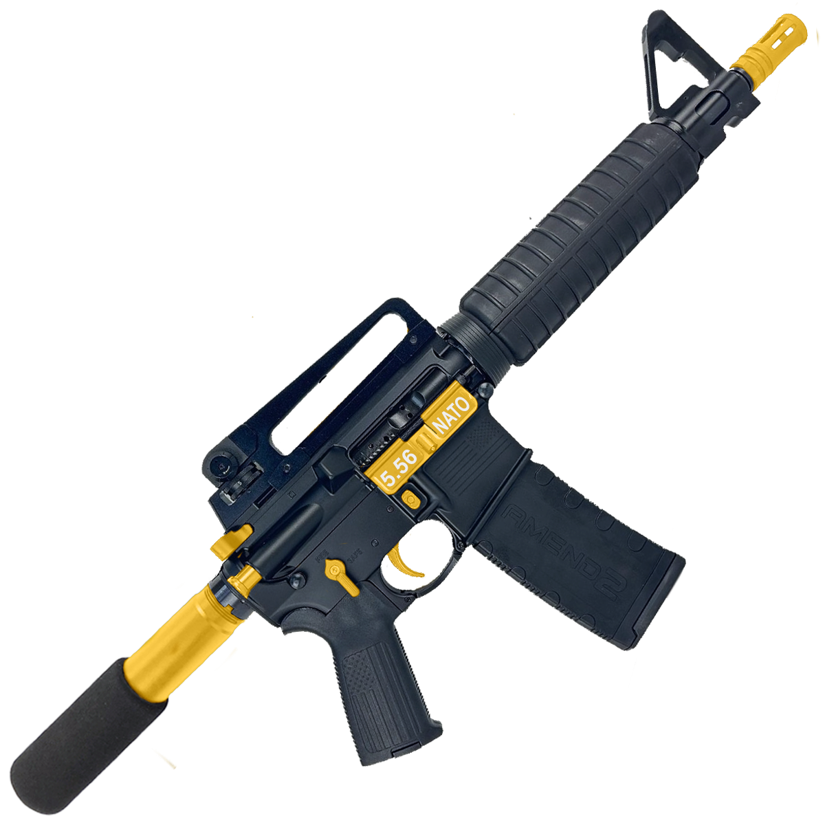 AR-15 Two-Tone A2 Style Semi Auto 5.56 NATO Pistol 10" Barrel w/ Custom FSB - Black and Gold