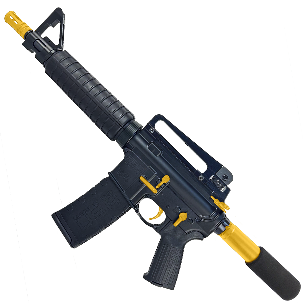 AR-15 Two-Tone A2 Style Semi Auto 5.56 NATO Pistol 10" Barrel w/ Custom FSB - Black and Gold