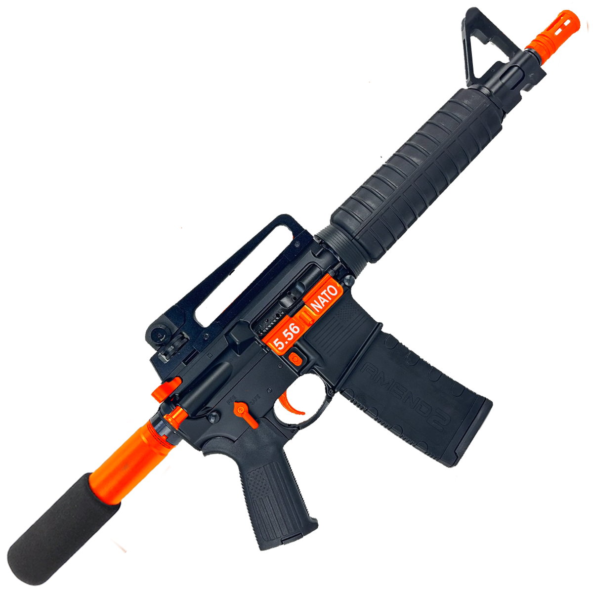 AR-15 Two-Tone A2 Style Semi Auto 5.56 NATO Pistol 10" Barrel w/ Custom FSB - Black and Hunter Orange