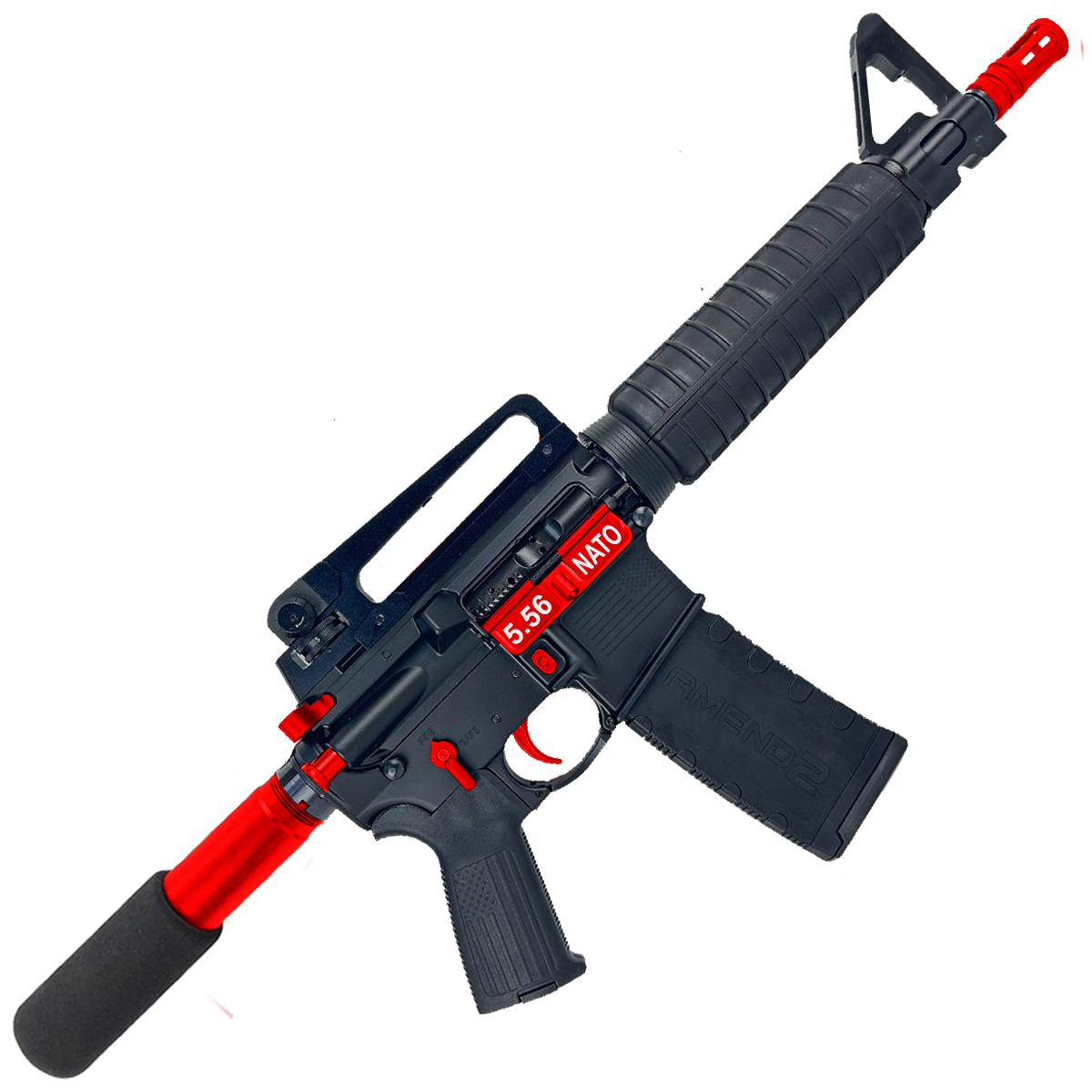 AR-15 Two-Tone A2 Style Semi Auto 5.56 NATO Pistol 10" Barrel w/ Custom FSB - Black and Red