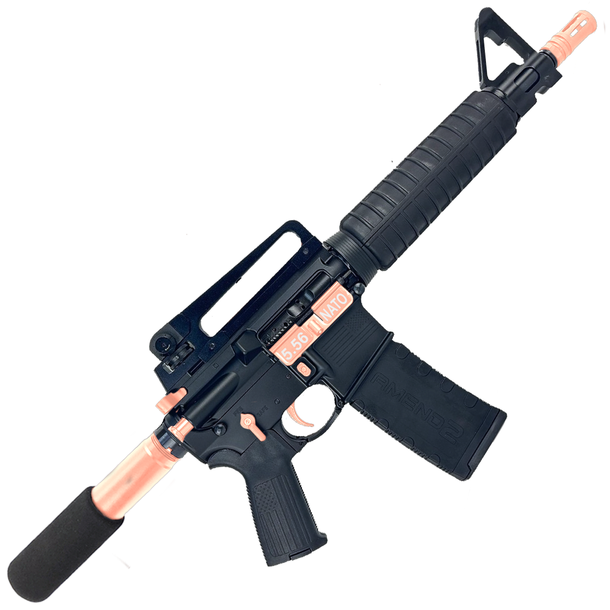 AR-15 Two-Tone A2 Style Semi Auto 5.56 NATO Pistol 10" Barrel w/ Custom FSB - Black and Rose Gold