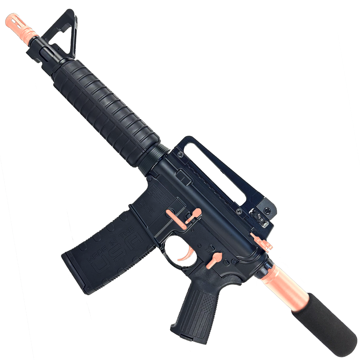 AR-15 Two-Tone A2 Style Semi Auto 5.56 NATO Pistol 10" Barrel w/ Custom FSB - Black and Rose Gold